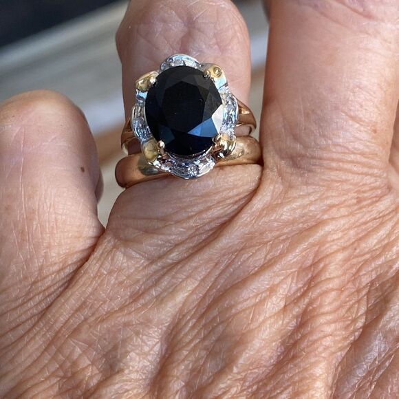 6.14 Carat Natural Blue Sapphire & Diamond 14K Gold Halo Ring GLA Certified - Picture 5 of 11